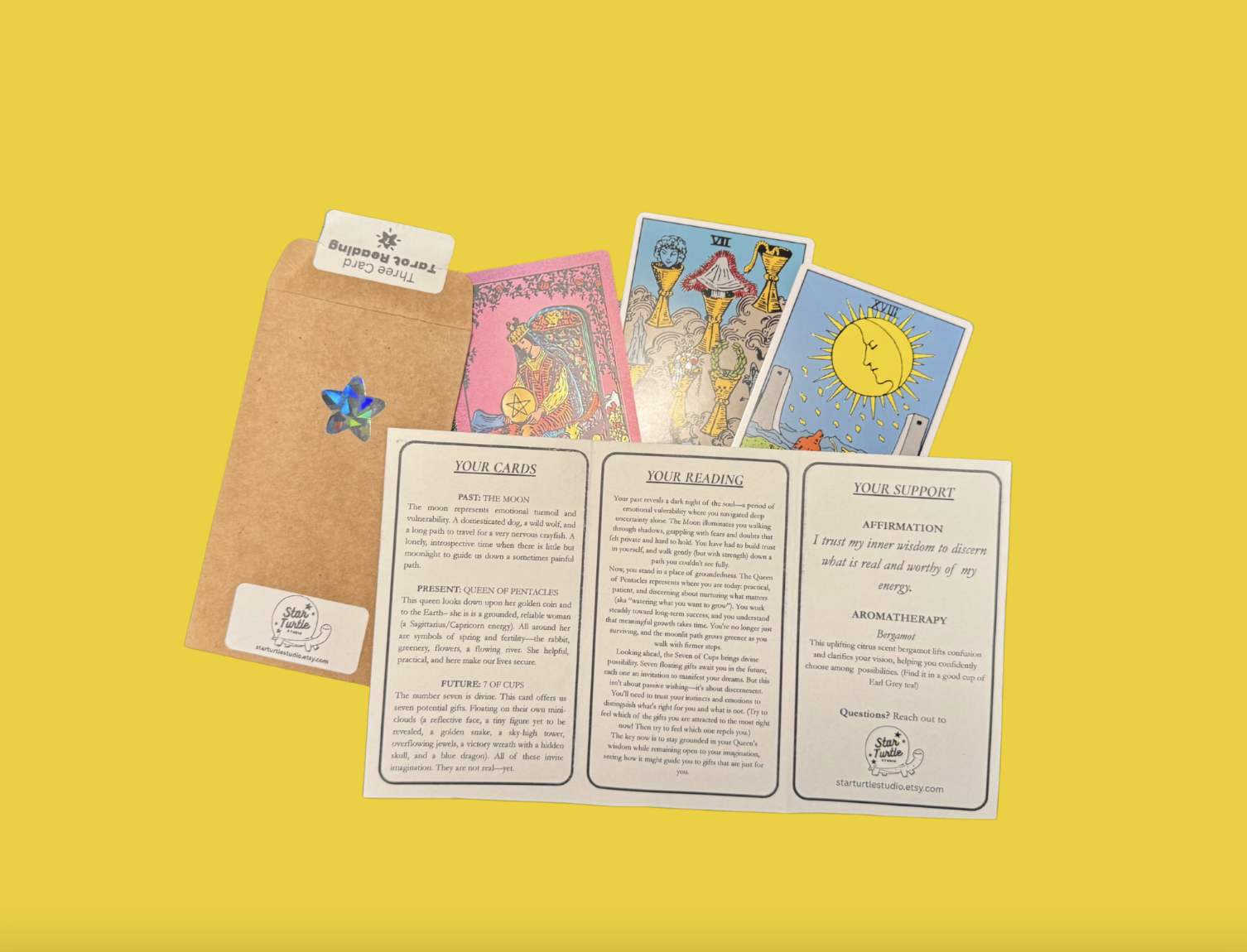 Complete tarot reading package — envelope, cards, and reading inserts
